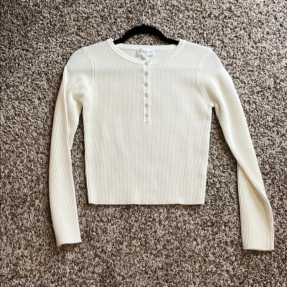 Cream Fitted ribbed Button Down Shirt